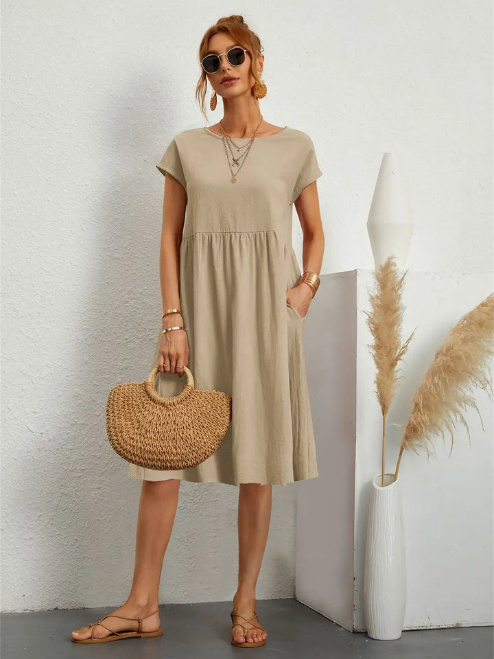 Ondine | Vestido Midi de Manga Corta con Bolsillos para Mujeres