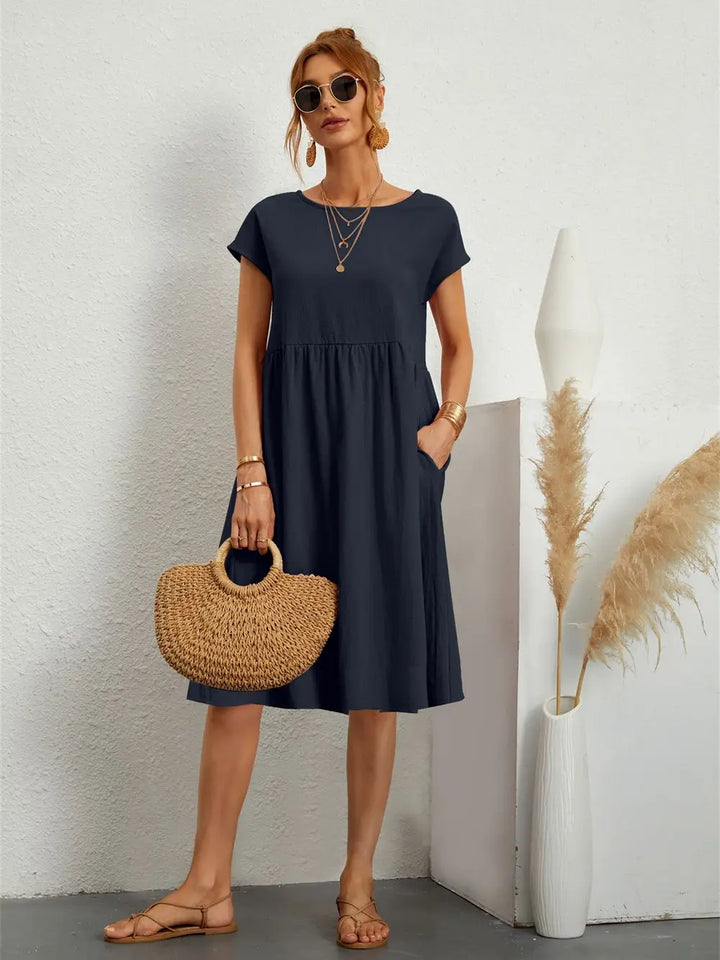 Ondine | Vestido Midi de Manga Corta con Bolsillos para Mujeres