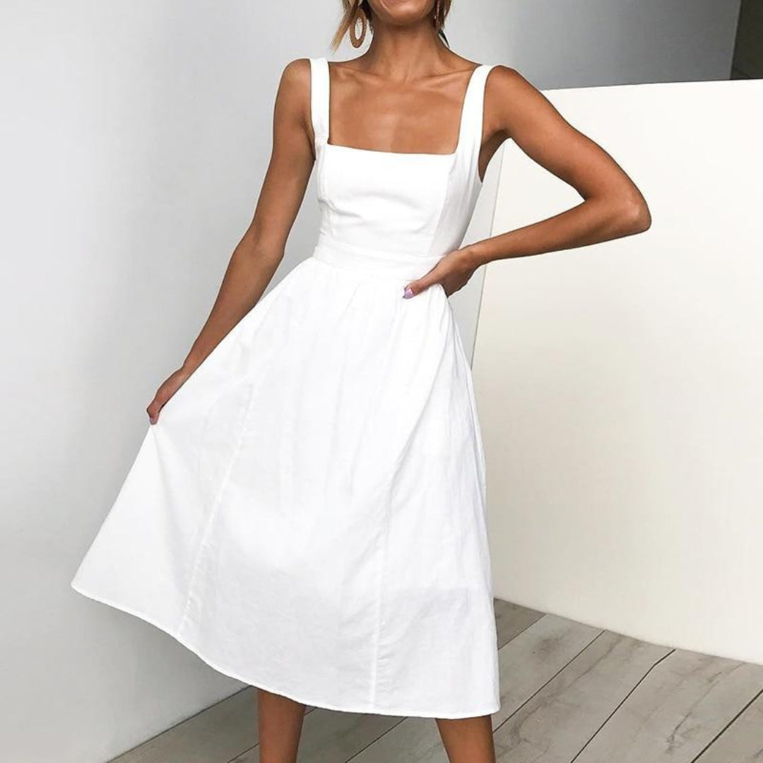Flavia | Vestido Midi Sin Mangas con Escote Recto para Mujeres