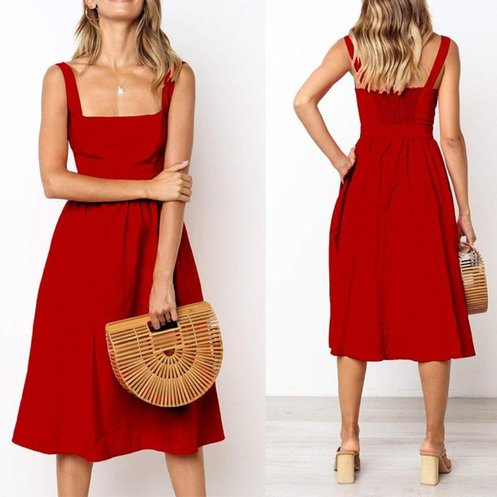 Flavia | Vestido Midi Sin Mangas con Escote Recto para Mujeres