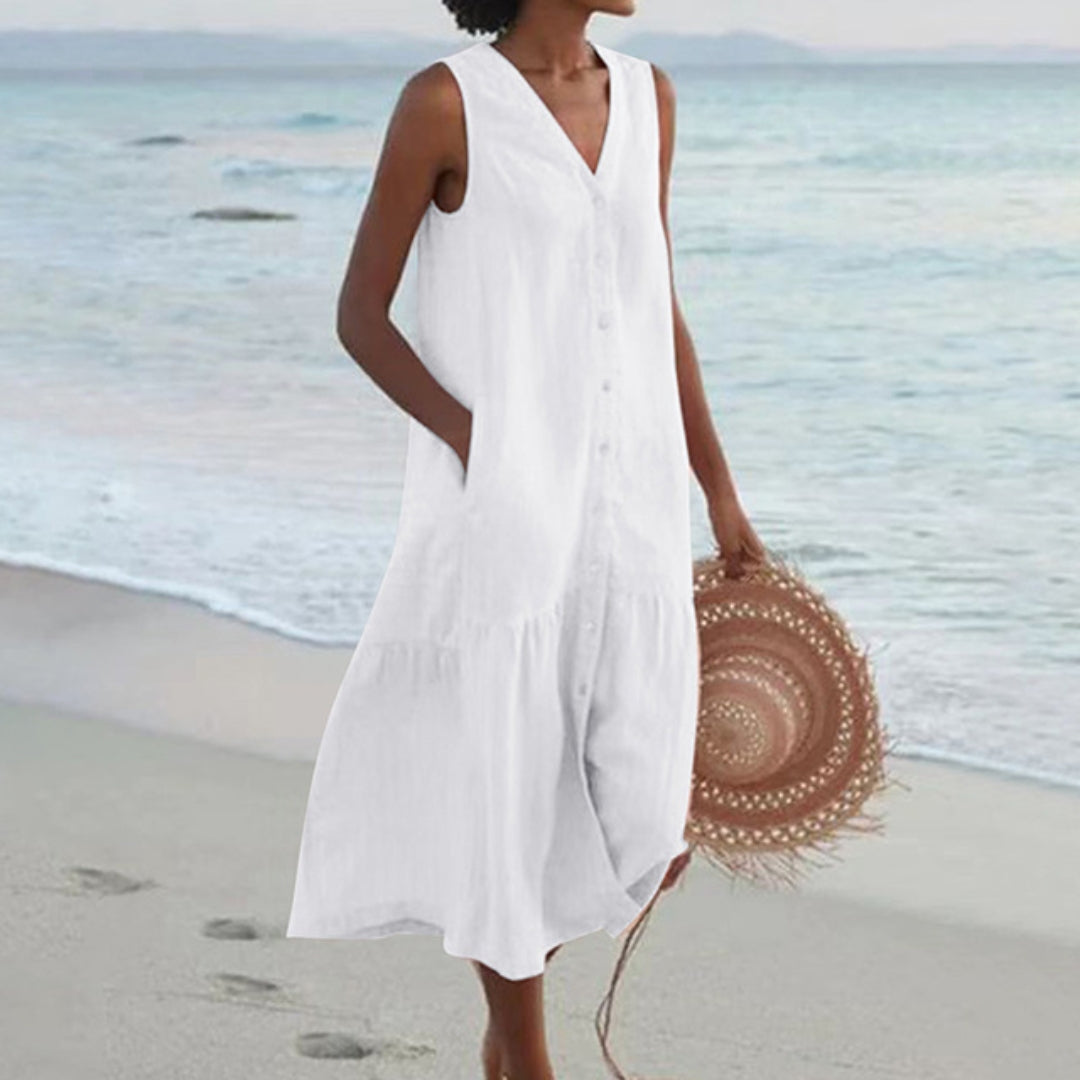 Giovanna | Vestido Midi Sin Mangas de Lino para Mujeres