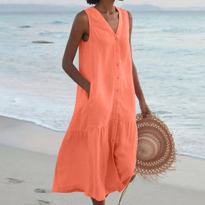 Giovanna | Vestido Midi Sin Mangas de Lino para Mujeres