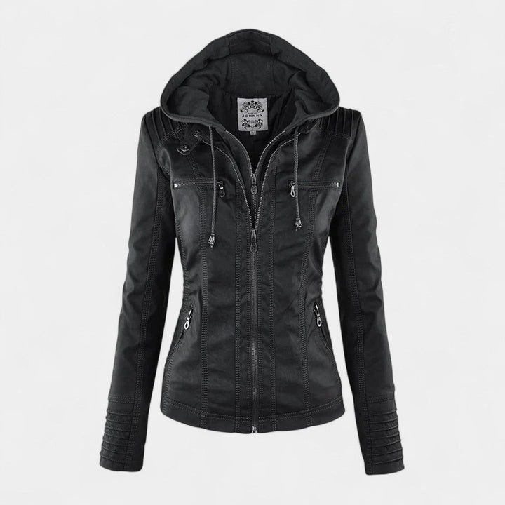 Pia Chaqueta Moderna de Cuero con Capucha