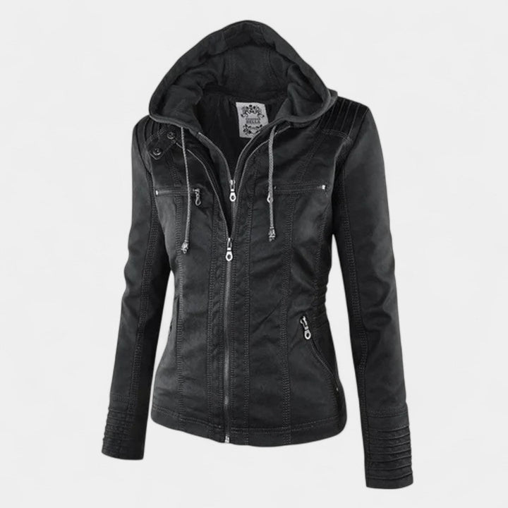 Pia Chaqueta Moderna de Cuero con Capucha