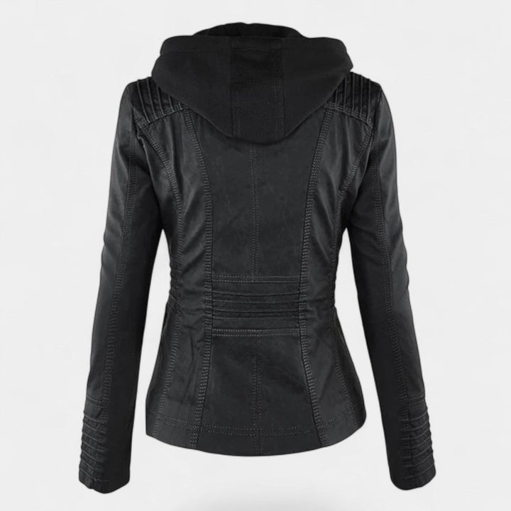 Pia Chaqueta Moderna de Cuero con Capucha