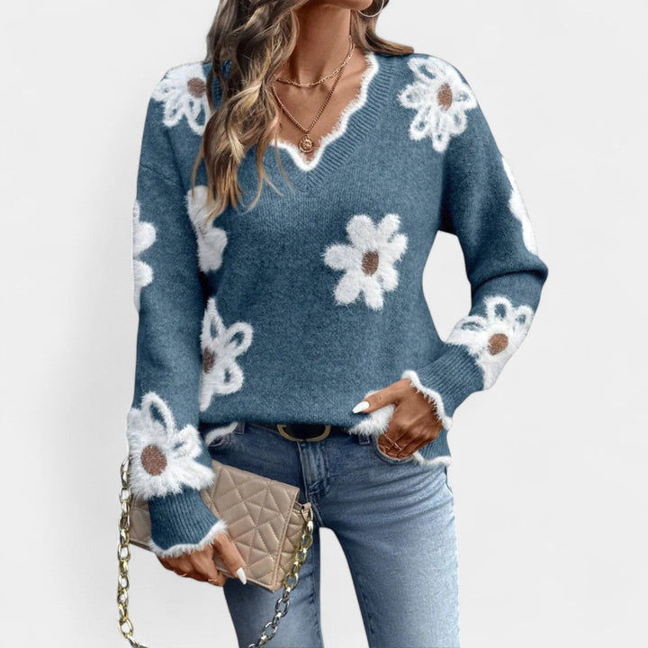 Thea Suéter Floral Elegante Con Cuello En V