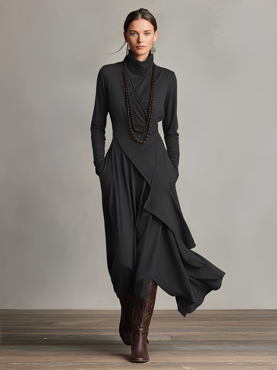 Natalia Maxivestido Asimétrico de Punto con Cuello Alto