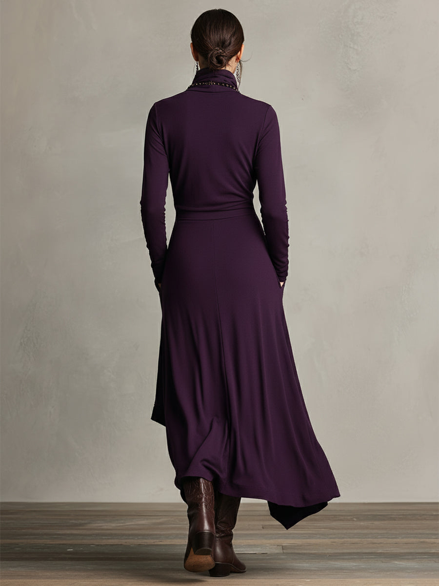 Natalia Maxivestido Asimétrico de Punto con Cuello Alto