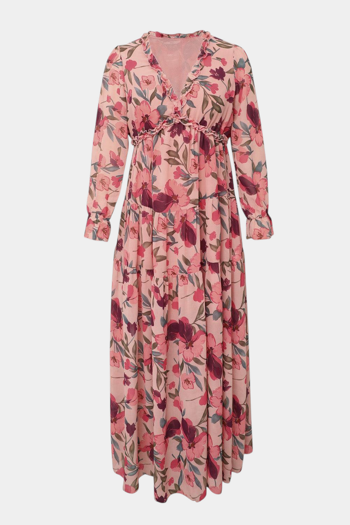 Keti Vestido Maxi Floral con Mangas Largas y Volantes Delicados