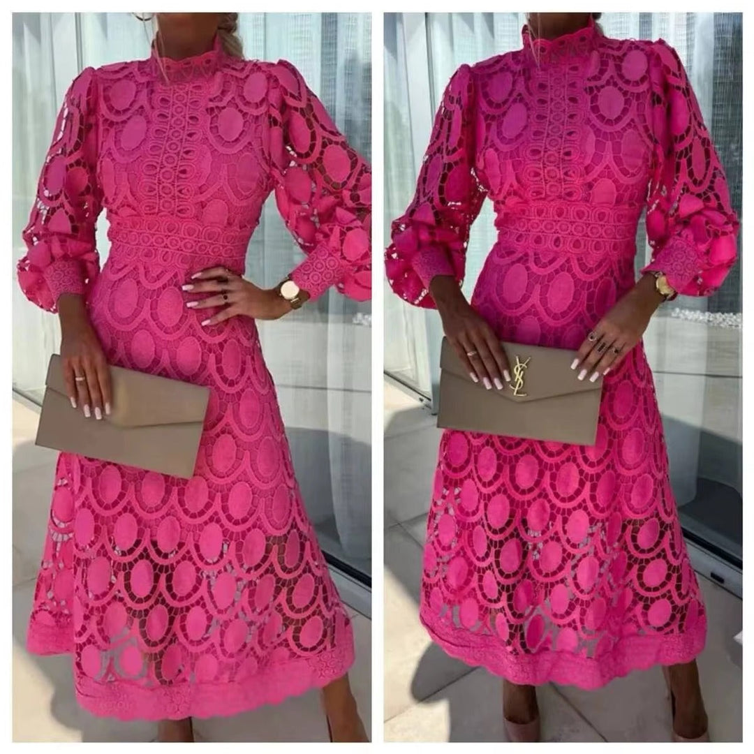 Vestido Maxi de Encaje Rosa para Fiesta de Verano