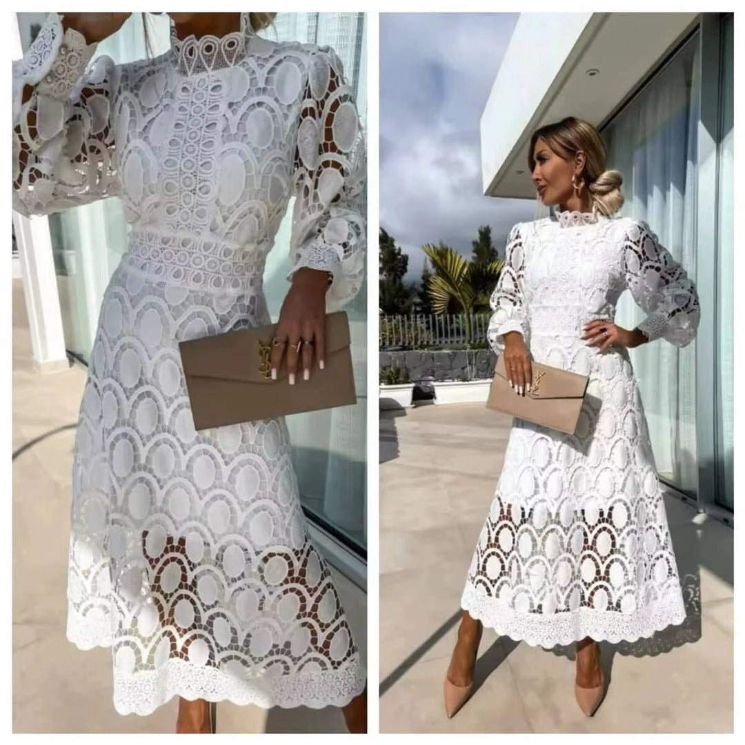 Vestido Maxi de Encaje Rosa para Fiesta de Verano