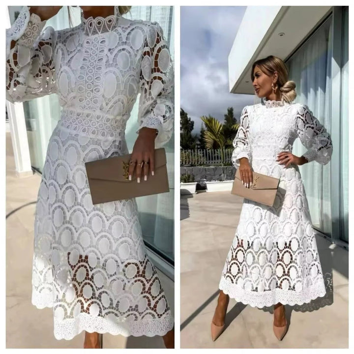 Vestido Maxi de Encaje Rosa para Fiesta de Verano