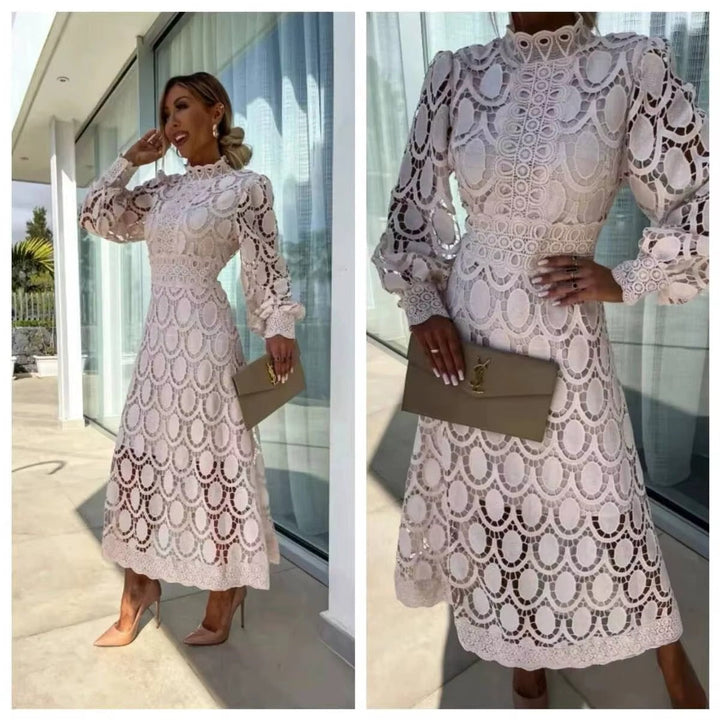 Vestido Maxi de Encaje Rosa para Fiesta de Verano