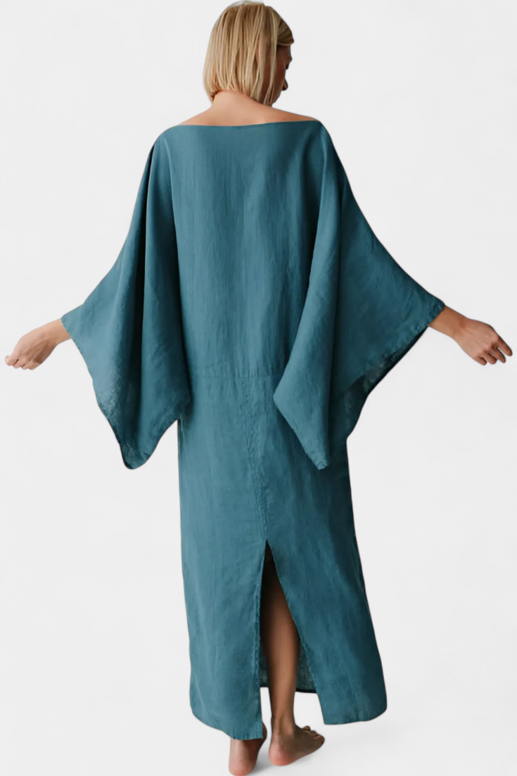 Kamilia Vestido Kimono de Lino y Algodón con Cinturón