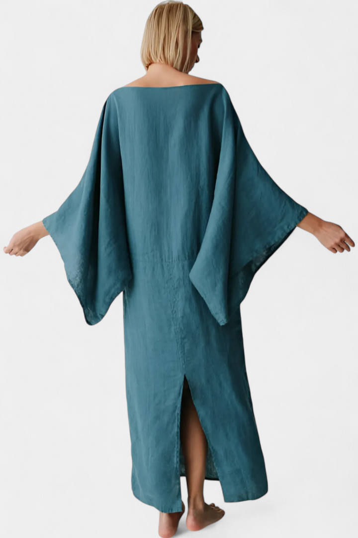 Kamilia Vestido Kimono de Lino y Algodón con Cinturón