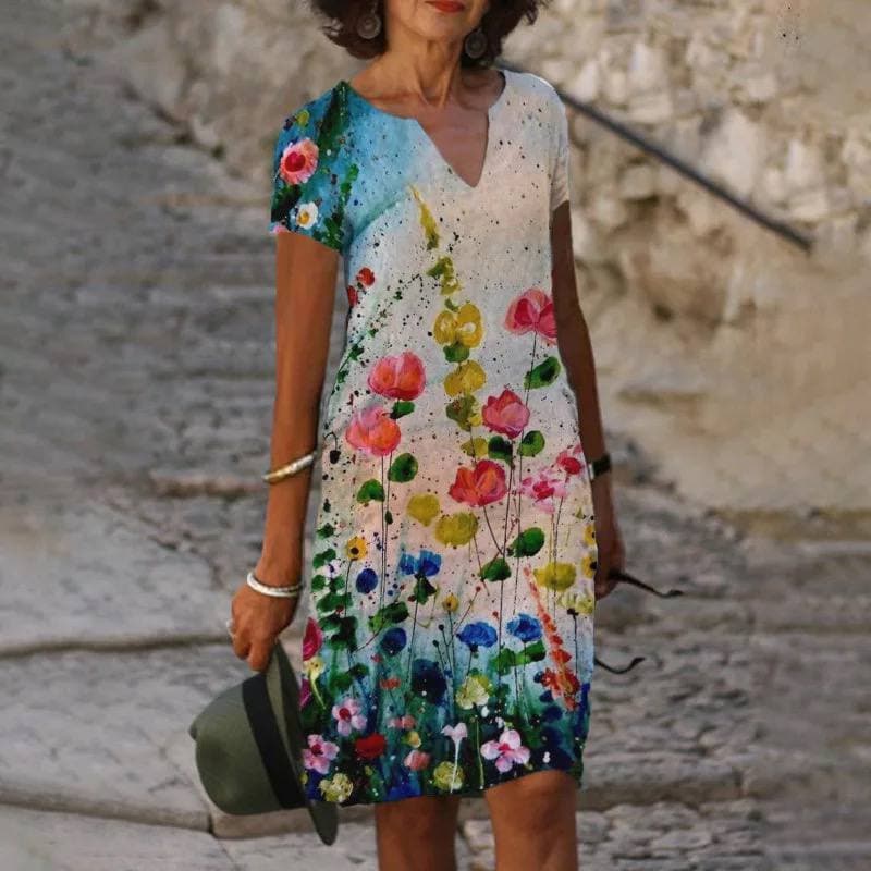 Celeste | Vestido Midi de Lino de Manga Corta para Mujeres