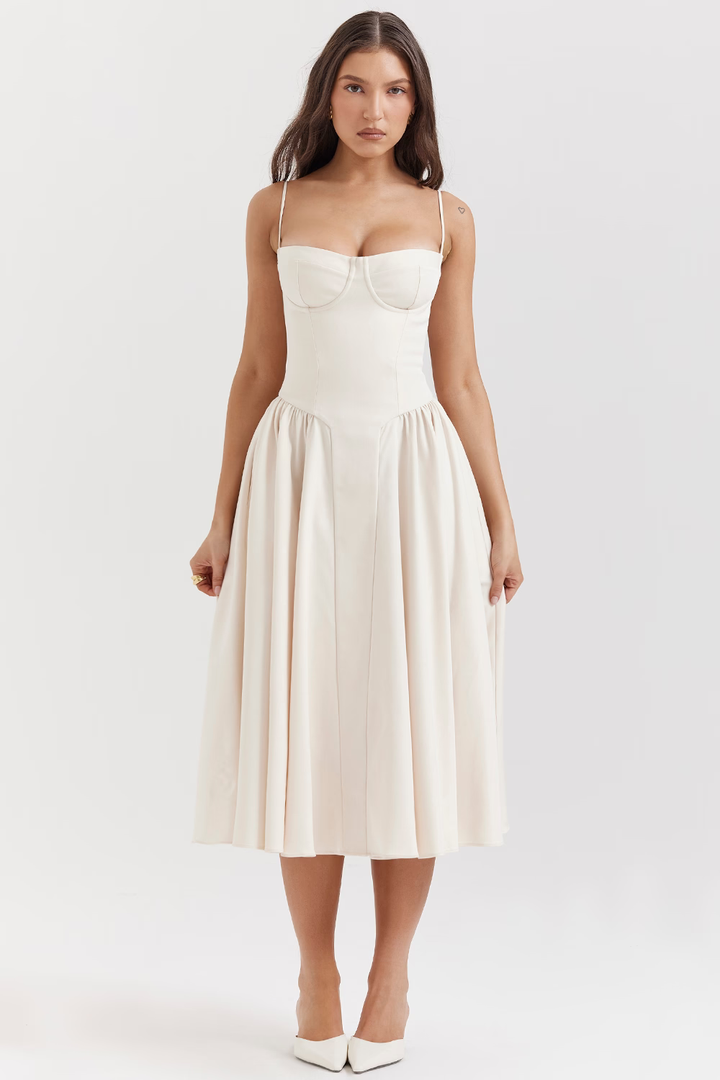 Felicity Vestido Midi Corsé Sin Mangas