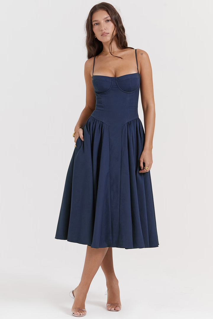 Felicity Vestido Midi Corsé Sin Mangas