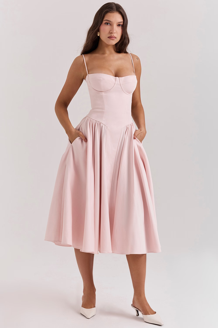 Felicity Vestido Midi Corsé Sin Mangas