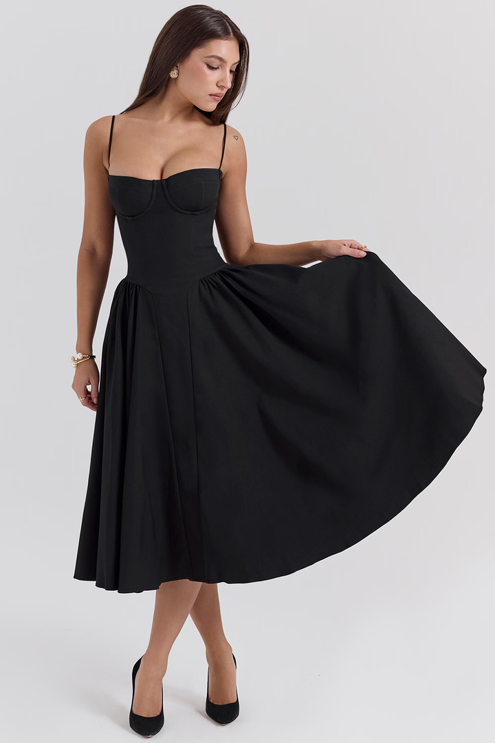 Felicity Vestido Midi Corsé Sin Mangas