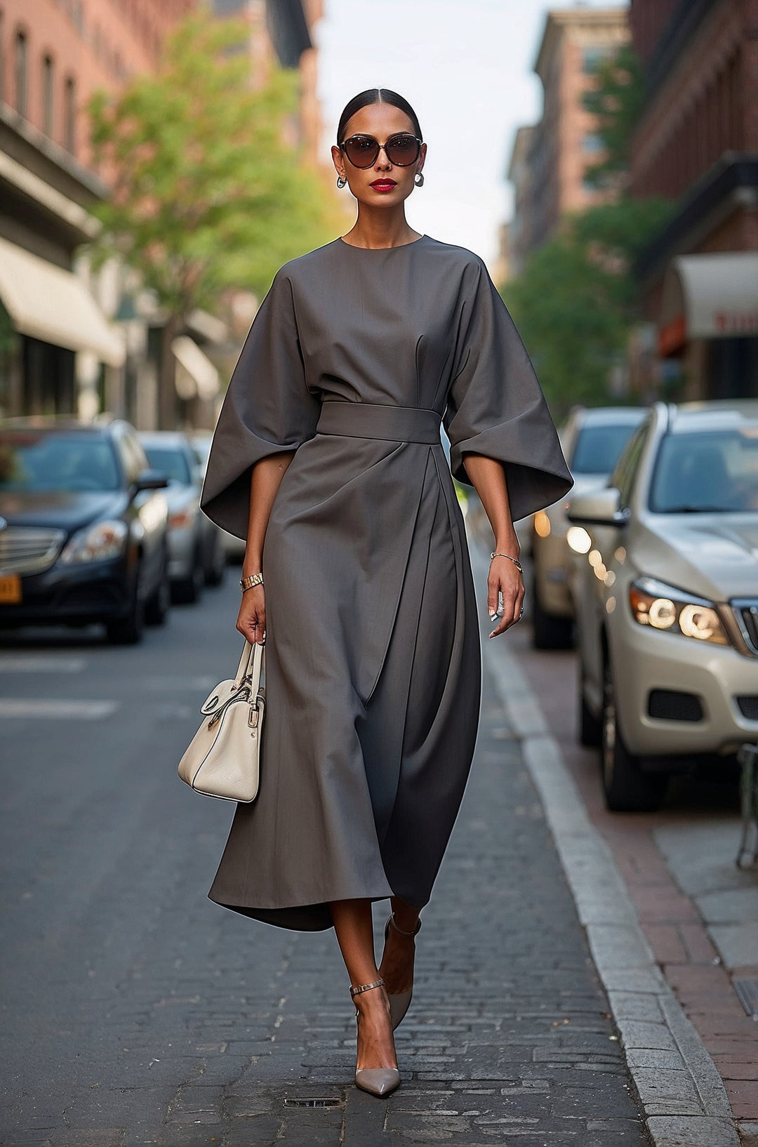 Ginerva | Vestido Midi de Manga Kimono para Mujeres