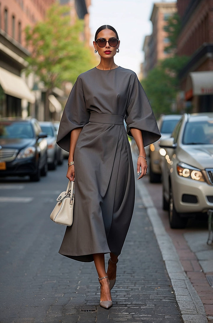 Ginerva | Vestido Midi de Manga Kimono para Mujeres