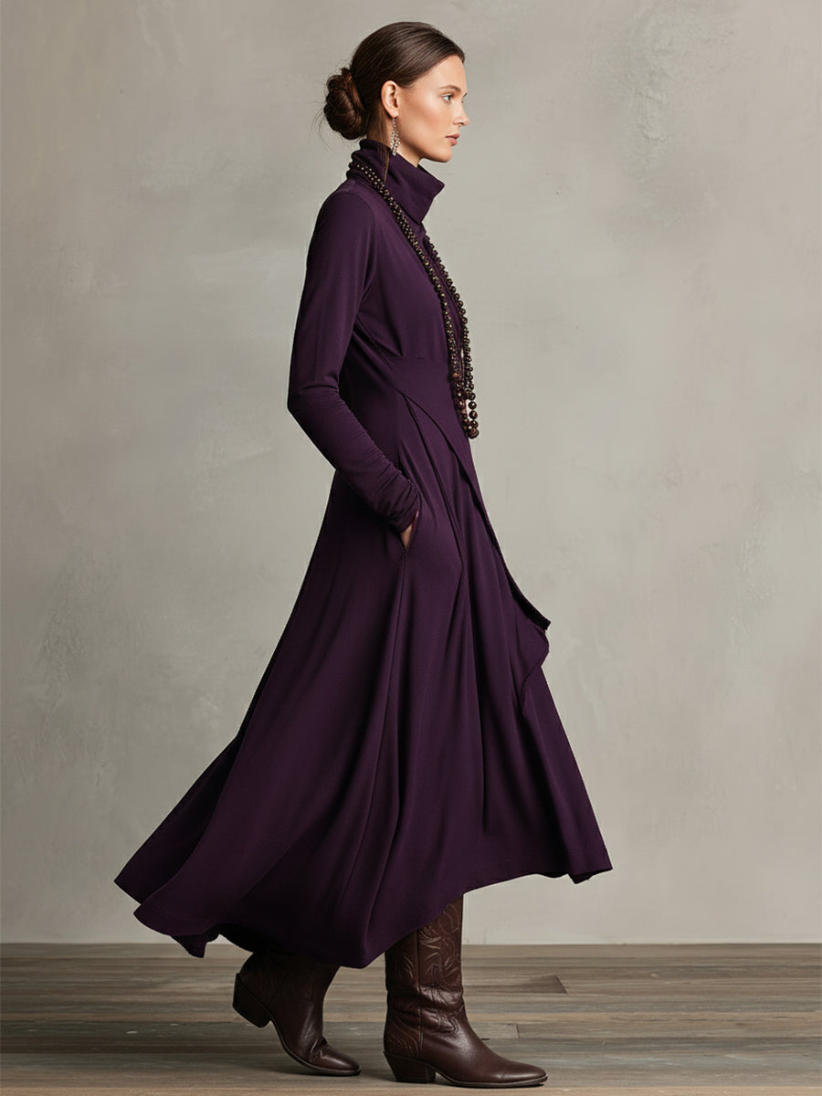 Natalia Maxivestido Asimétrico de Punto con Cuello Alto