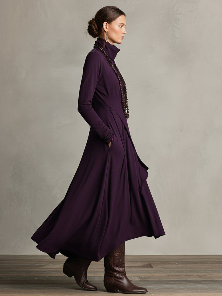 Natalia Maxivestido Asimétrico de Punto con Cuello Alto