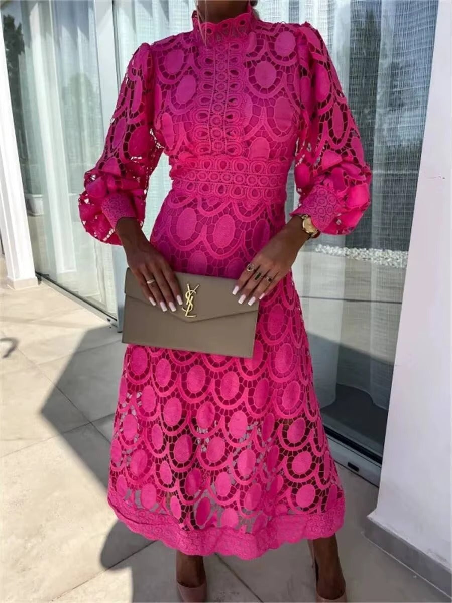 Vestido Maxi de Encaje Rosa para Fiesta de Verano
