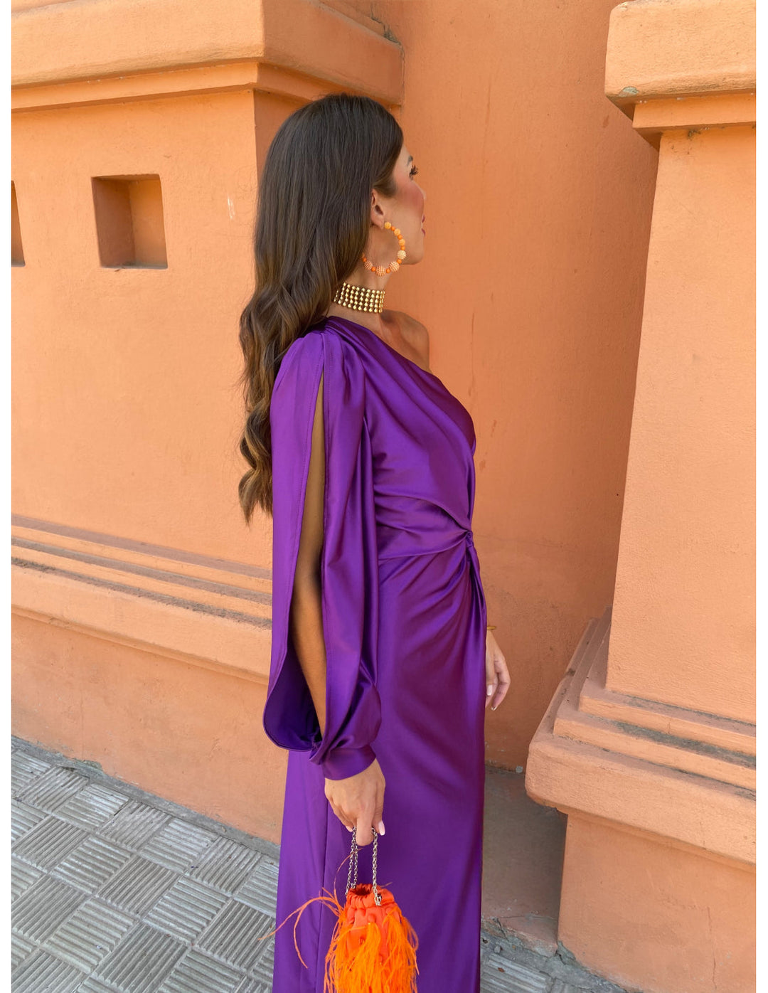 Berenice | Vestido Midi de Manga Larga con Un Hombro para Mujeres