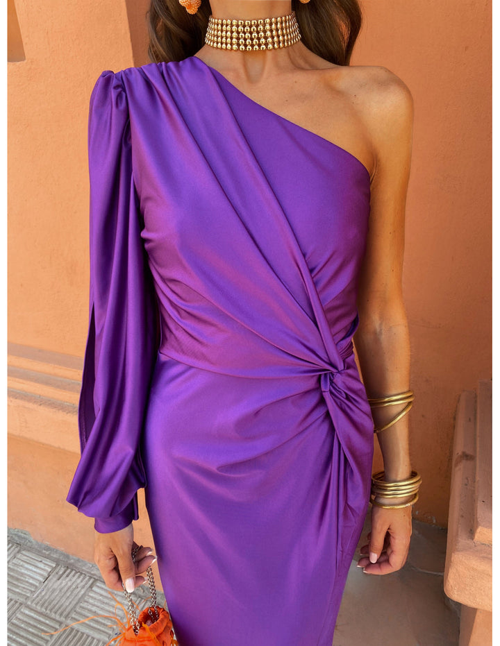 Berenice | Vestido Midi de Manga Larga con Un Hombro para Mujeres