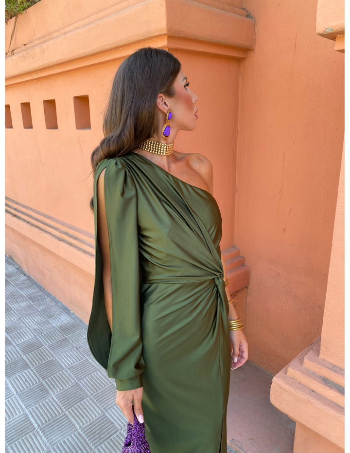 Berenice | Vestido Midi de Manga Larga con Un Hombro para Mujeres