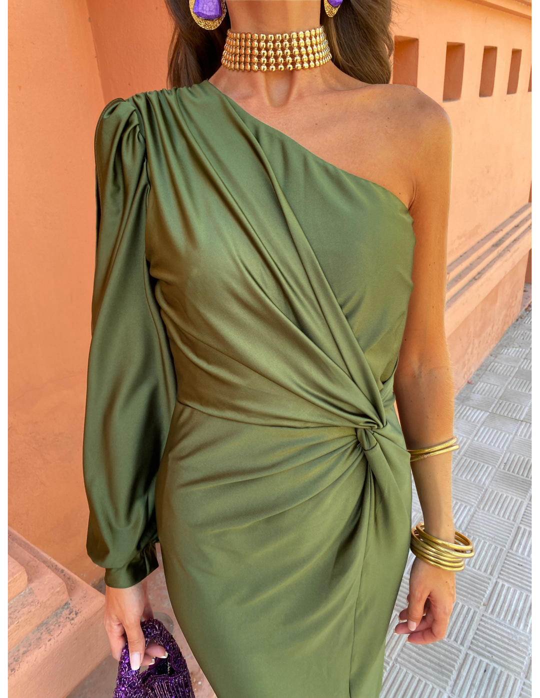 Berenice | Vestido Midi de Manga Larga con Un Hombro para Mujeres