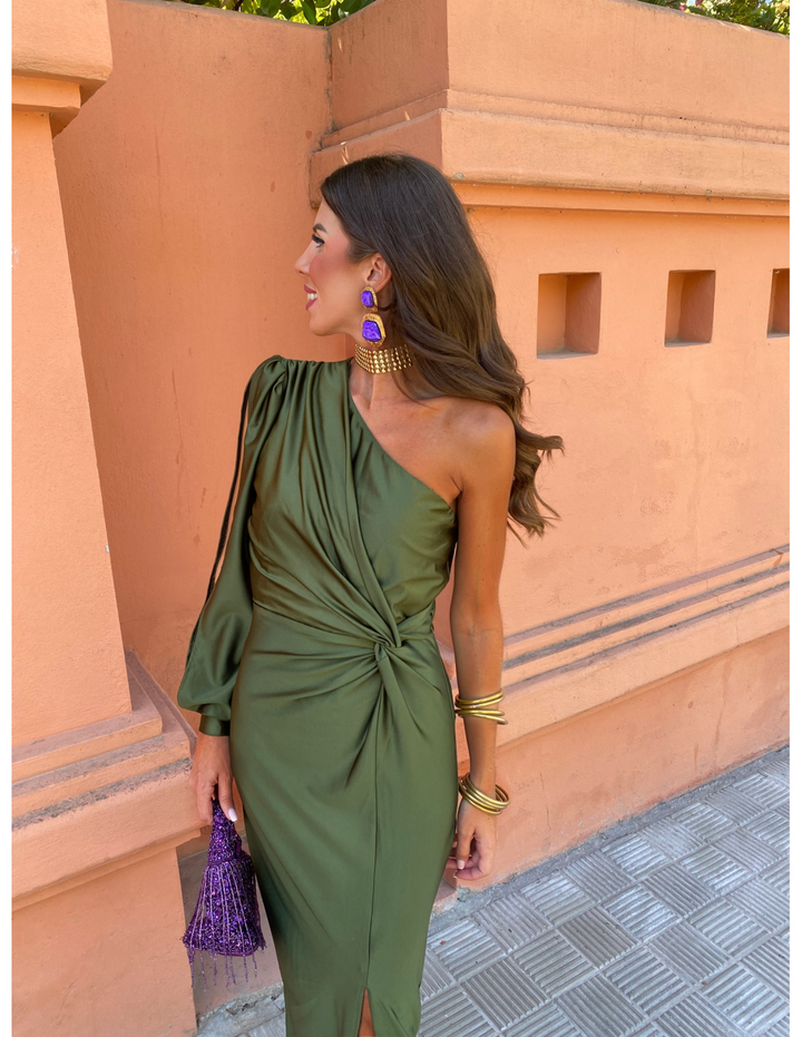 Berenice | Vestido Midi de Manga Larga con Un Hombro para Mujeres