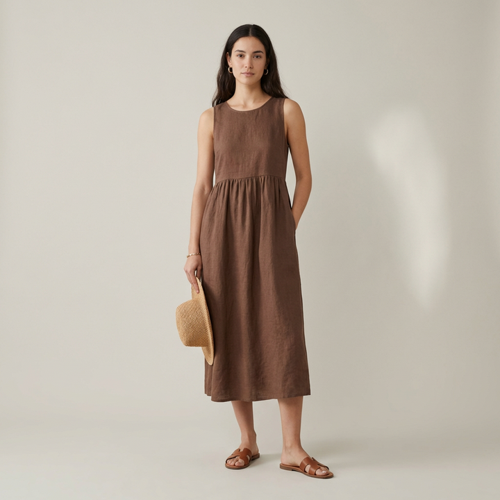 Chira Vestido midi con mangas cortas