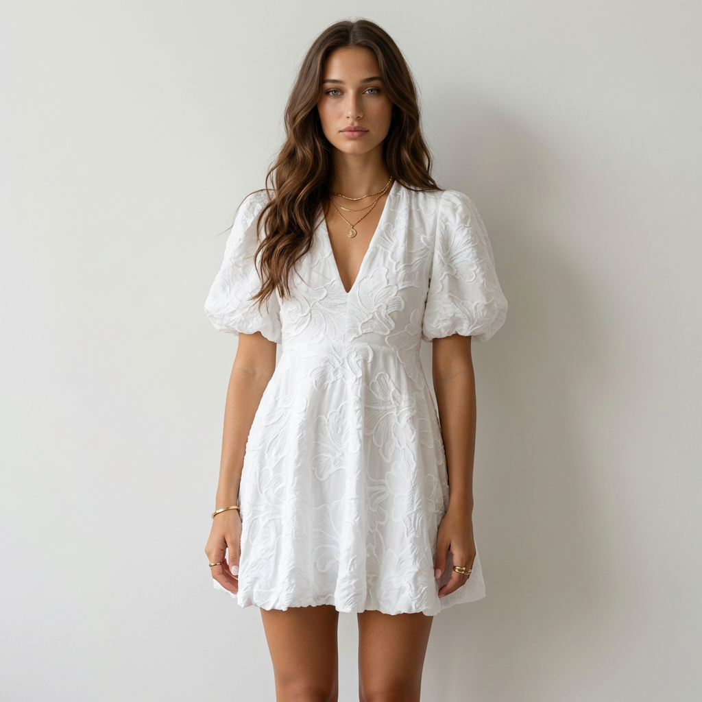 Sofía Vestido Mini Blanco Bordado