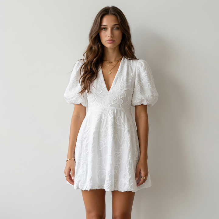 Sofía Vestido Mini Blanco Bordado