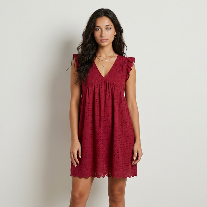 Elena Vestido Mini Bordado Inglés