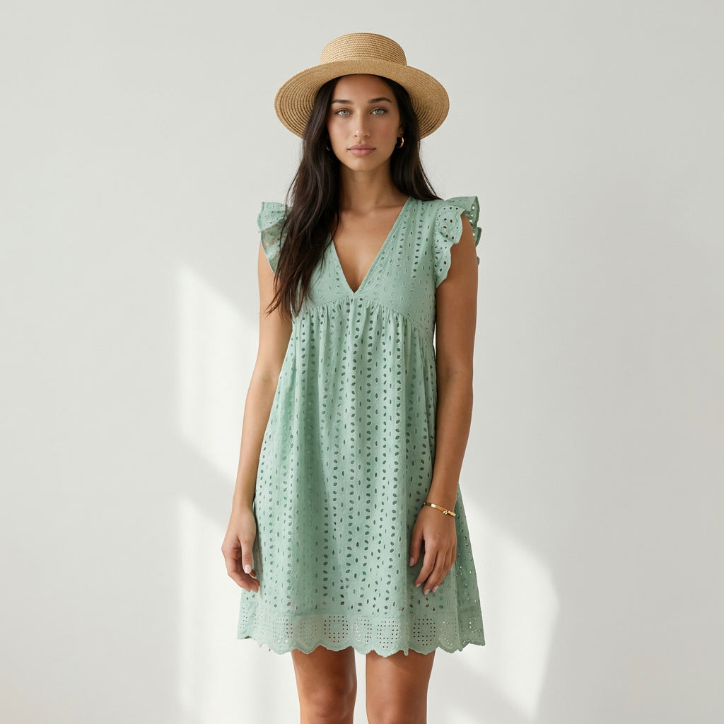 Elena Vestido Mini Bordado Inglés