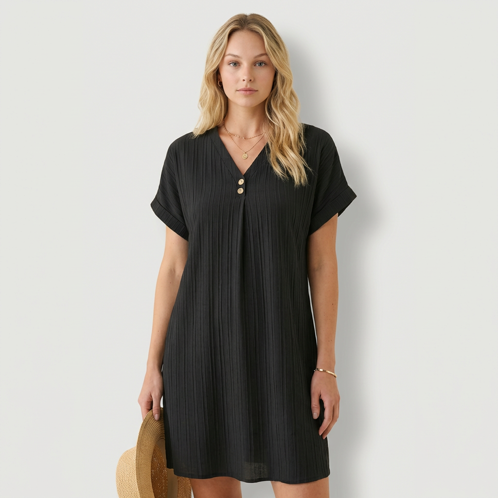 Delia Vestido con escote en V y detalles con botones