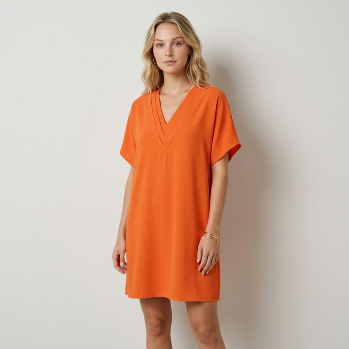 Mirabela Elegante vestido con escote en V drapeado